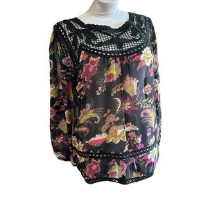 Meadow Rue Pink and Yellow Boxy Blouse with Bib Collar
